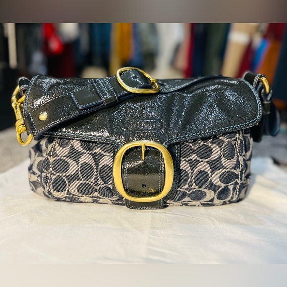 Coach Handbags - Coach Bleecker Denim and Blue Patent Leather Shoulder Bag, Y2K Style